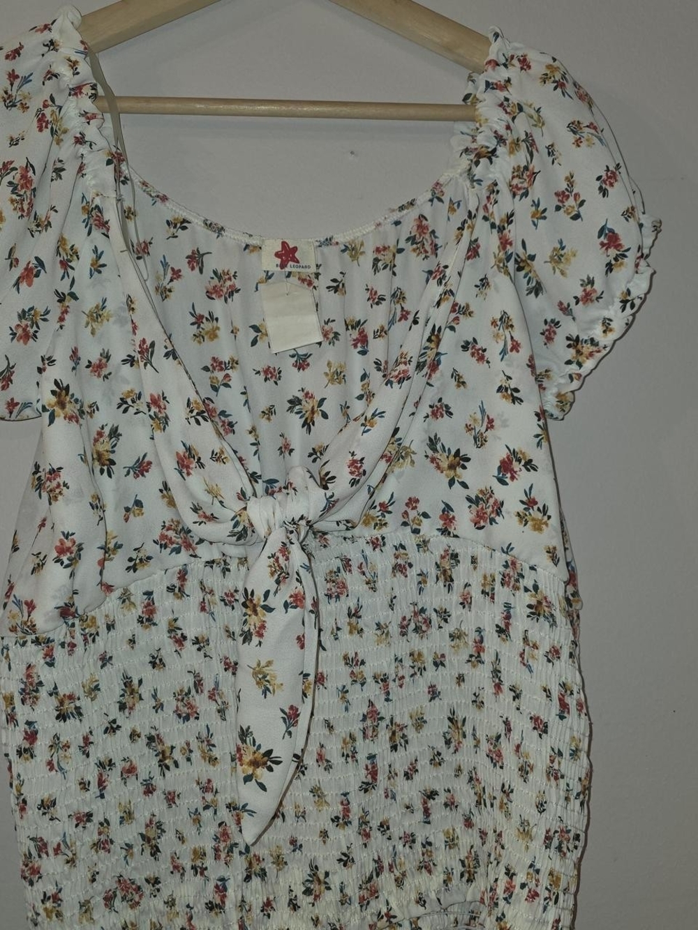 Floral Tie-Front Crop Top in White with Multicolor Blossoms